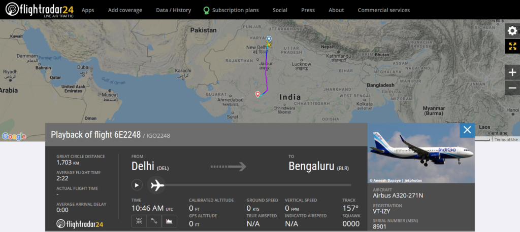 IndiGo flight 6E2248 from Delhi to Bengaluru diverted to Indore due to a medical emergency