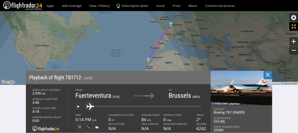 TUI fly Belgium flight TB1712 from Fuerteventura to Brussels reported a flaps issue
