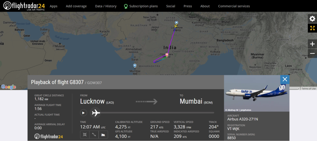 Go Air flight G8307 from Lucknow to Mumbai diverted to Nagpur due to a medical emergency