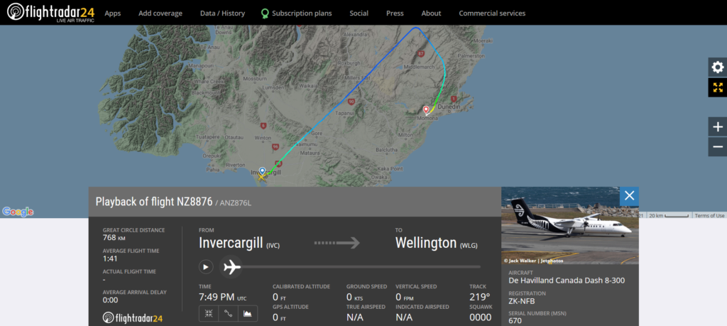 Air New Zealand flight NZ8876 from Invercargill to Wellington diverted to Dunedin due to a medical emergency
