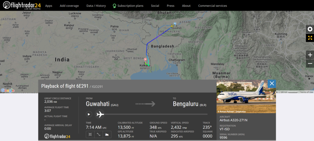 IndiGo flight 6E291 from Guwahati to Bengaluru diverted to Kolkata due to a caution message