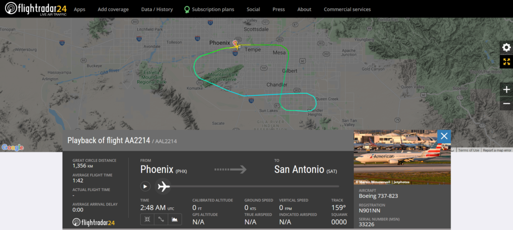 American Airlines flight AA2214 from Phoenix to San Antonio returned to Phoenix due to strange sounds heard in the cockpit