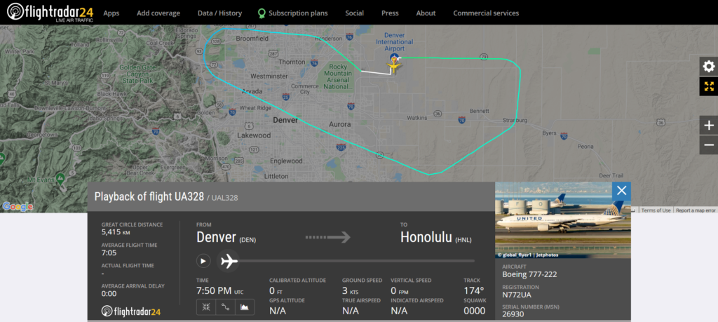 United Airlines flight UA328 from Denver to Houston returned to Denver due to an engine issue