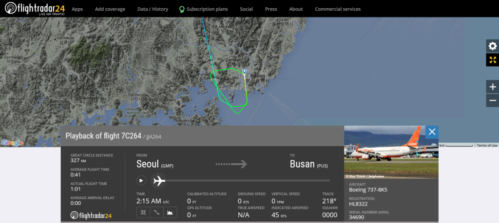 Jeju Air flight 7C264 from Seoul to Busan suffered wing tip strike on landing