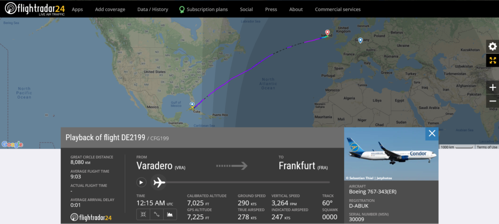 Condor flight DE2199 from Varadero to Frankfurt diverted to Shannon due to medical emergency