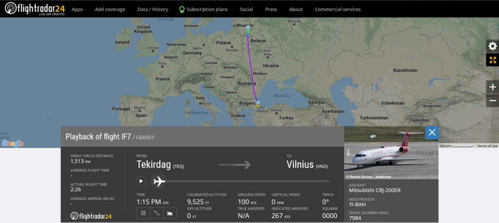 Fly Baghdad flight IF7 from Corlu to Vilnius suffered flaps issue
