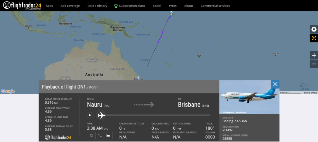 Nauru Airlines flight ON1 from Nauru to Brisbane experienced engine compressor stall