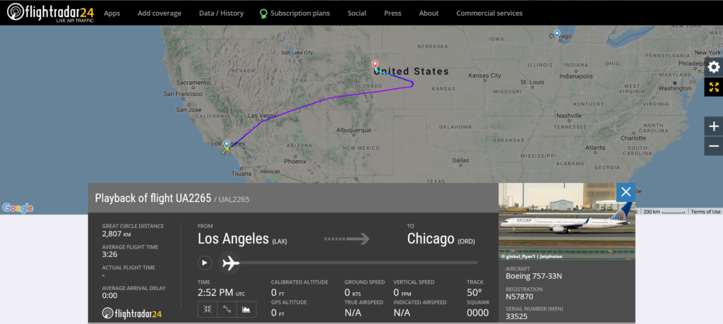 United Airlines flight UA2265 from Los Angeles to Chicago diverted to Denver due to a smoke in the cockpit