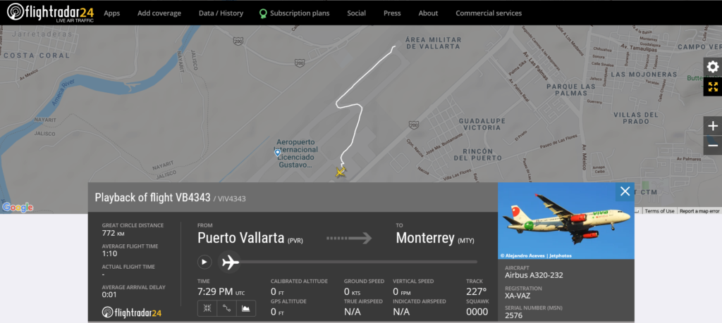VivaAeroBus flight VB4343 from Puerto Vallarta to Monterrey suffered nose gear issue prior to takeoff
