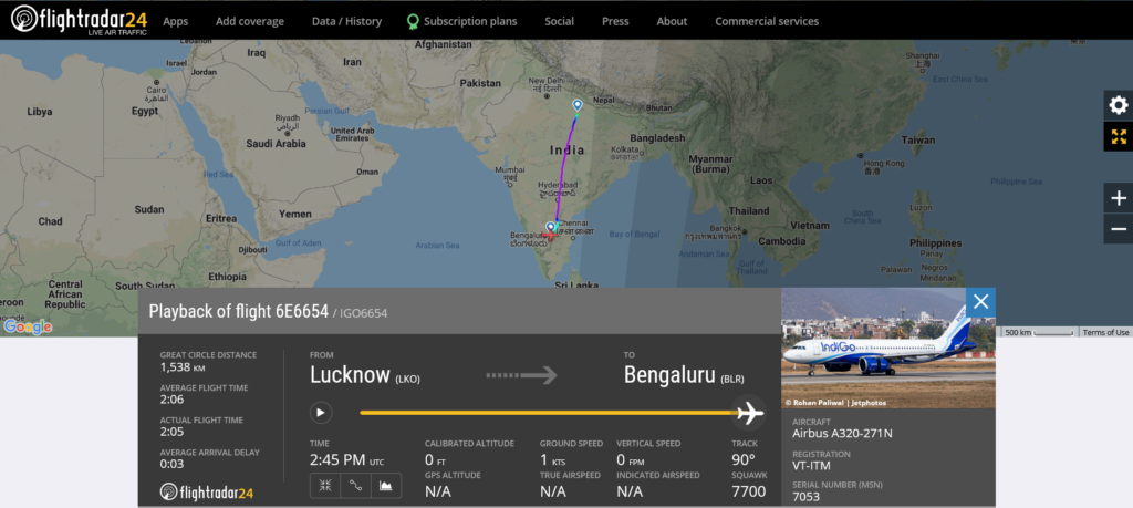 IndiGo flight 6E6654 from Lucknow to Bengaluru declared an emergency due to pressurisation issue