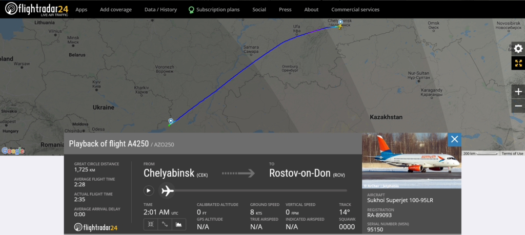 Azimuth flight A4250 from Chelyabinsk to Rostov-on-Don suffered hydraulic issue
