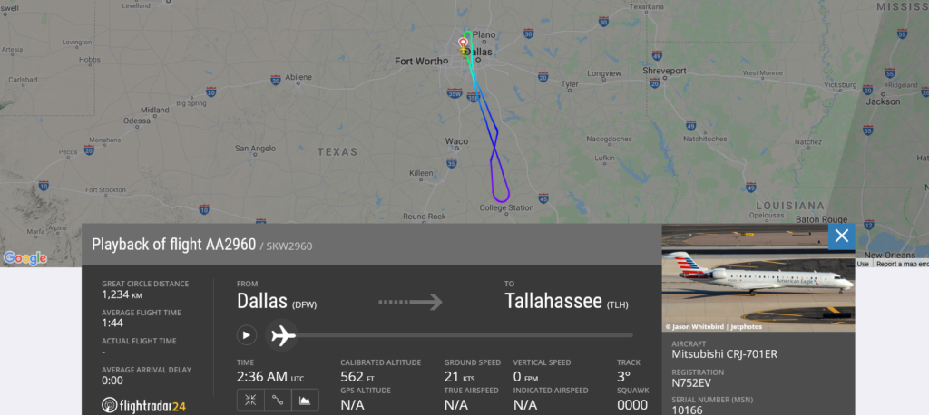 American Airlines flight AA2960 from Dallas to Tallahassee returned to Dallas due to steering issue