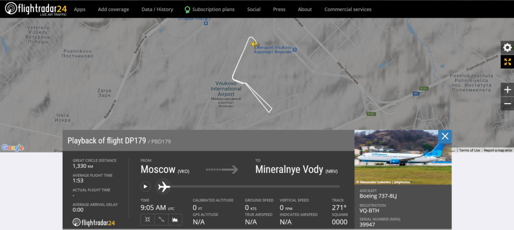 Pobeda flight DP179 from Moscow to Mineralnye Vody rejected takeoff due to anti-ice system issue