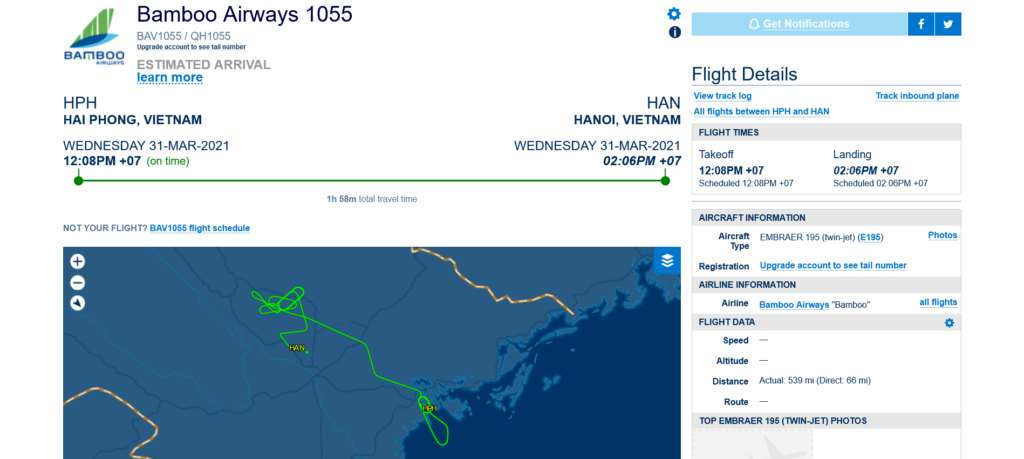 Bamboo Airways flight QH1055 from Haiphong to Con Dao diverted to Hanoi due to bird strike
