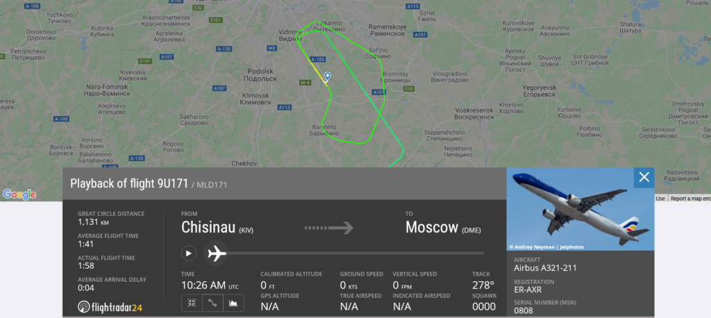 Air Moldova flight 9U171 from Chisinau to Moscow suffered tail strike on landing