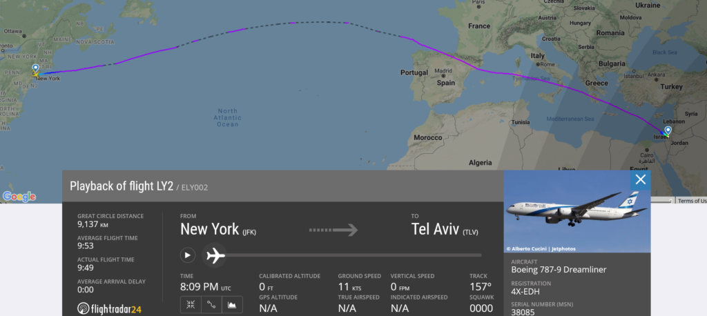 El Al flight LY2 from New York to Tel Aviv was escorted by fighter aircraft due to potential security threat on board