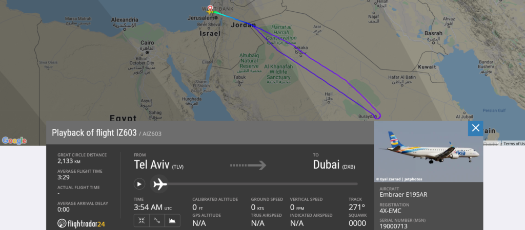 Arkia flight IZ603 from Tel Aviv to Dubai returned to Tel Aviv due to medical emergency