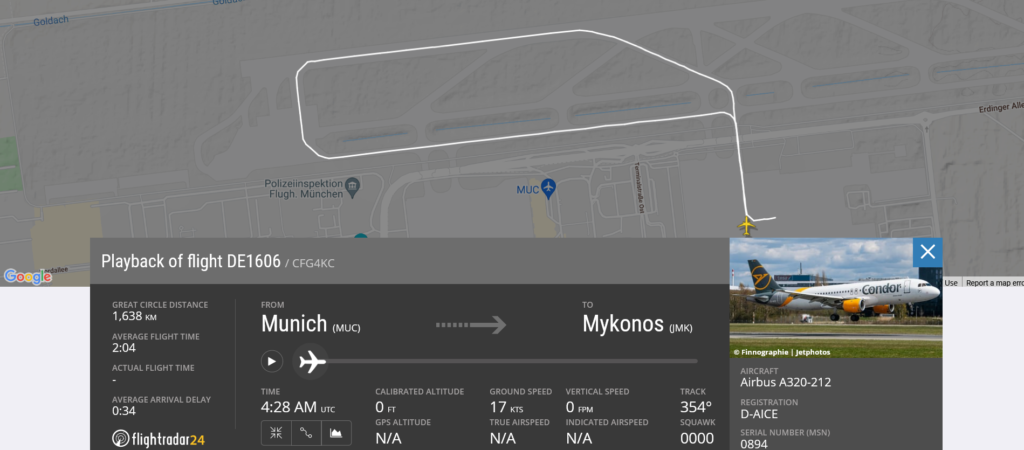 Condor flight DE1606 from Munich to Mykonos rejected takeoff due to airspeed disagree