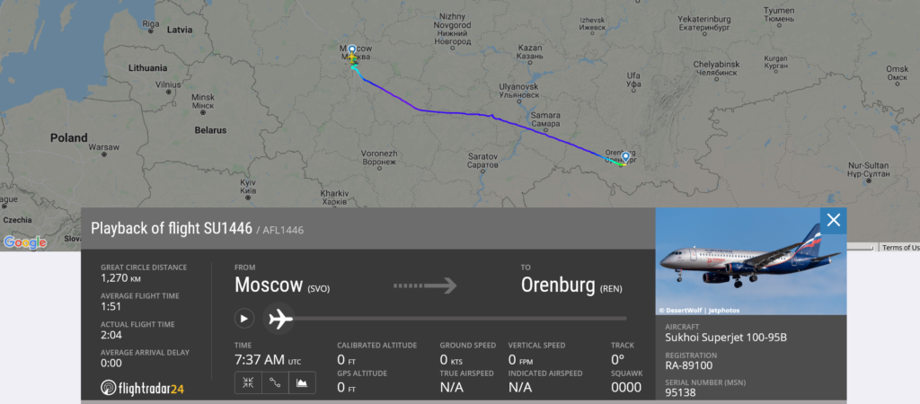 Aeroflot flight SU1446 from Moscow to Orenburg suffered electrical issue