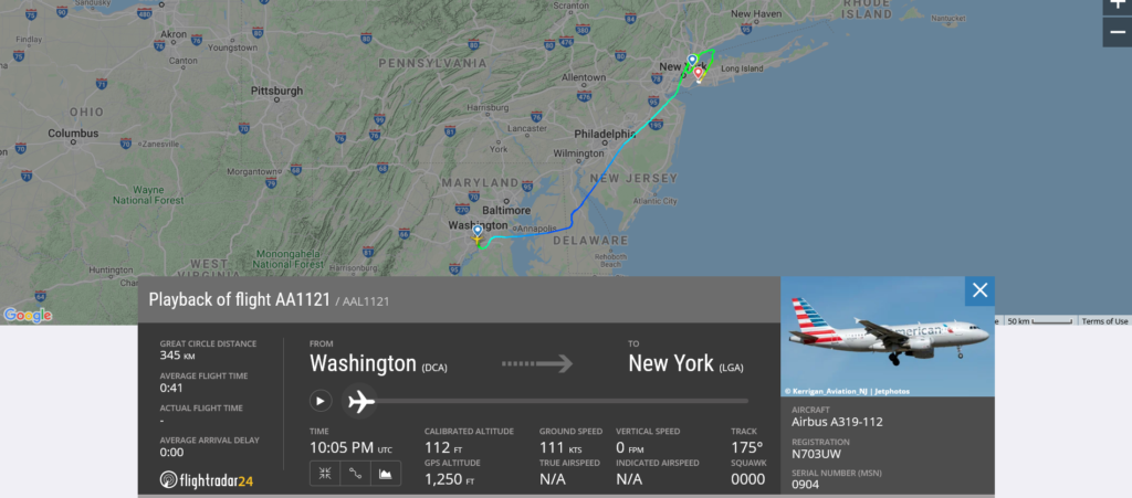 American Airlines flight AA1121 from Washington to New York (LGA) diverted to New York (JFK) due to hydraulic issue