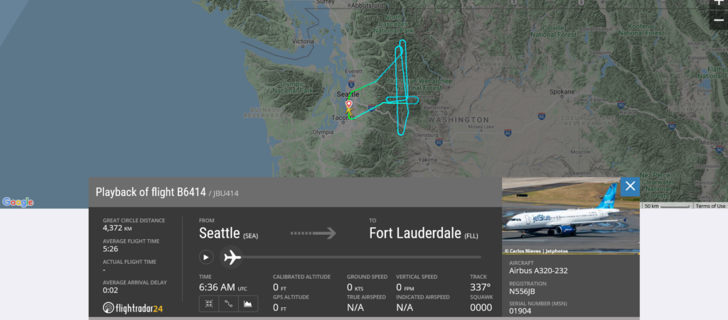 JetBlue flight B6414 returned to Seattle due to landing gear issue