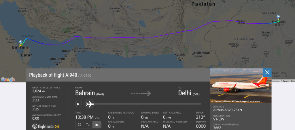 Air India flight AI940 from Bahrain to Delhi suffered technical issue