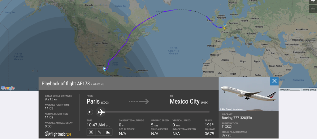 Air France flight AF178 from Paris to Mexico City suffered hard landing