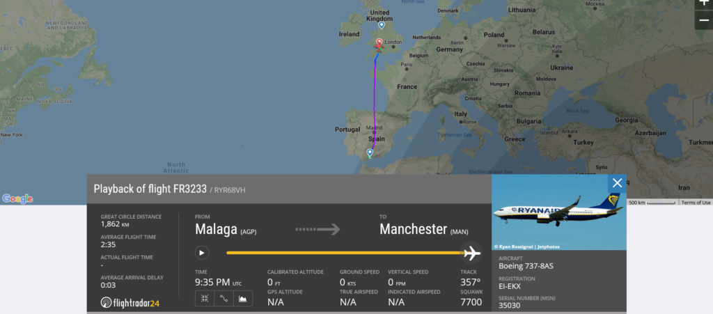 Ryanair flight FR3233 declared an emergency and diverted to Bristol due to medical emergency
