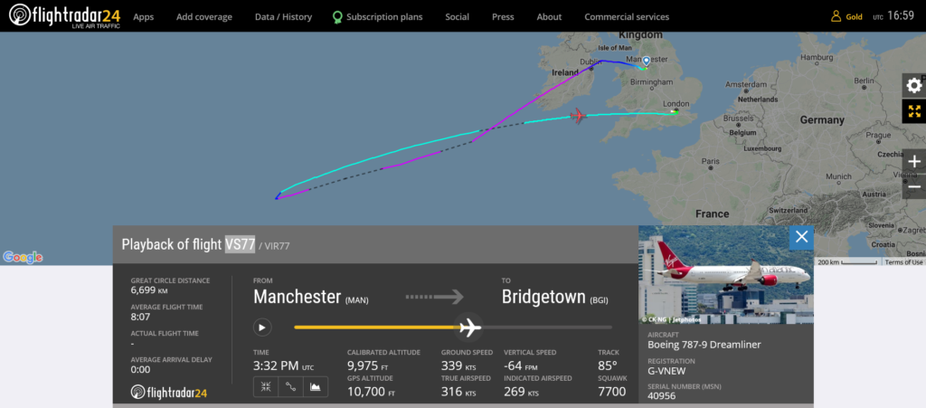 Virgin Atlantic flight VS77 declared emergency and diverted to London due to 'issue inflight'