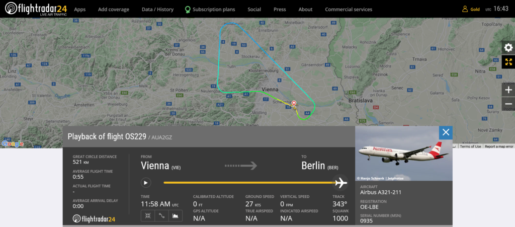 Austrian Airlines flight OS229 returned to Vienna due to odor on board