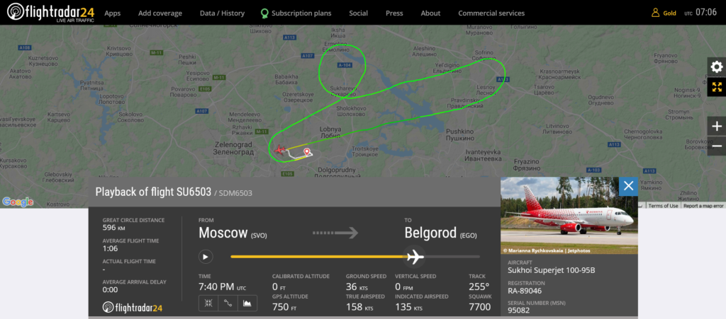 Aeroflot flight SU6503 declared an emergency and returned to Moscow due to technical issue