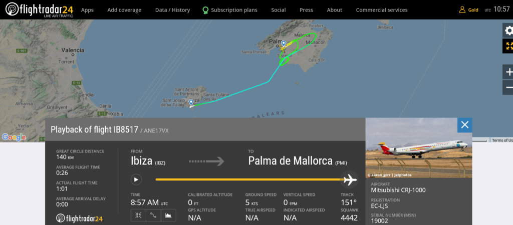 Iberia flight IB8517 from Ibiza to Palma de Mallorca suffered landing gear issue