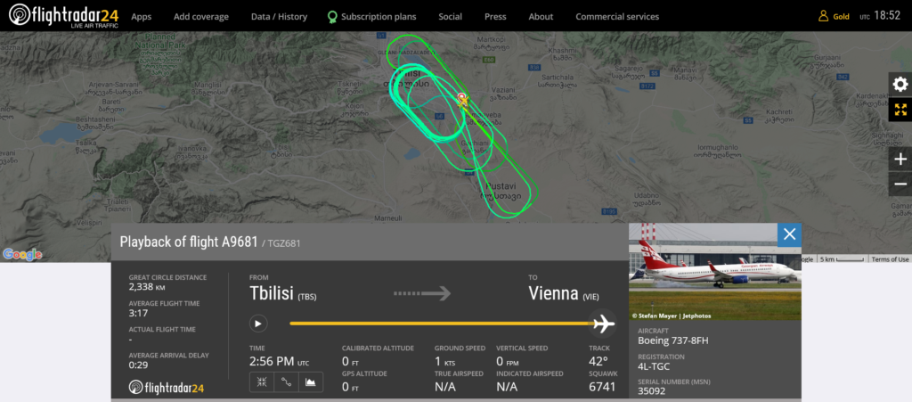 Georgian Airways flight A9681 returned to Tbilisi due to landing gear issue