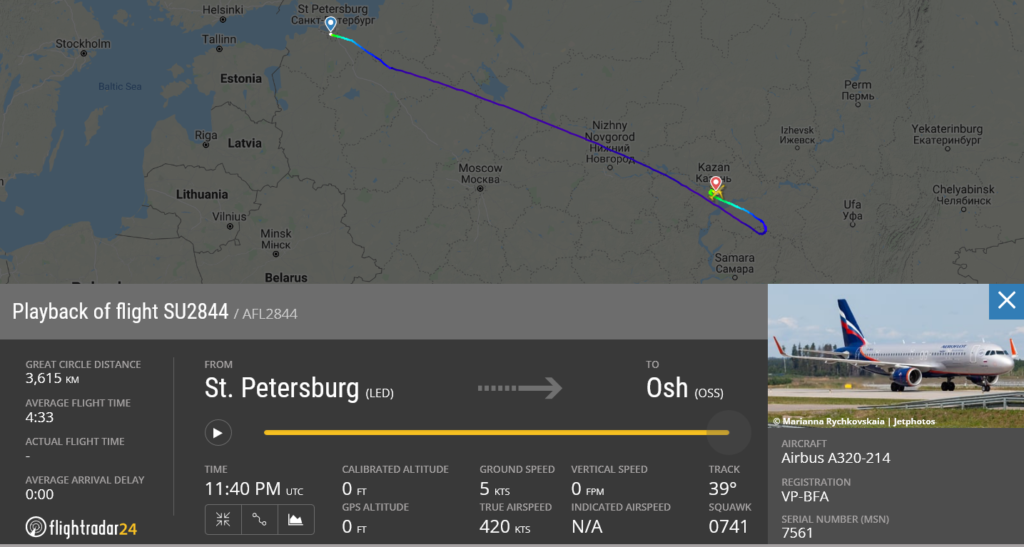 Aeroflot flight SU2844 diverted to Kazan due to medical emergency