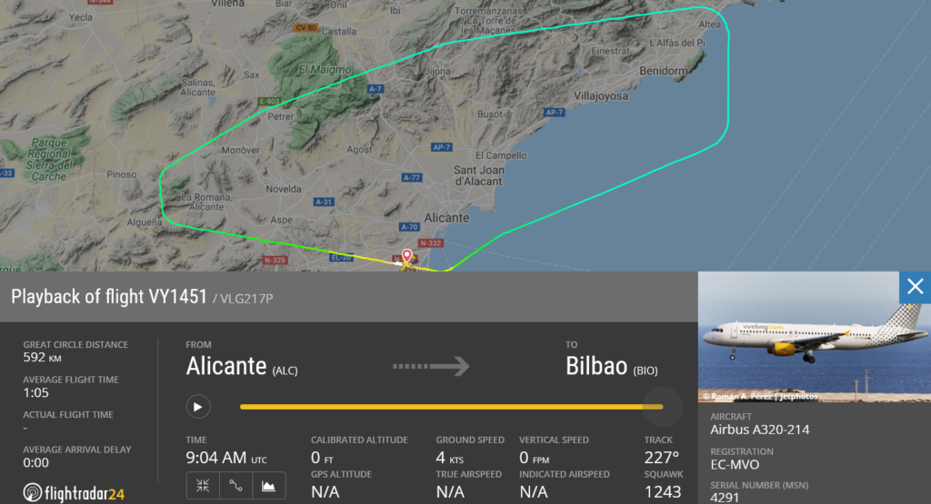 Vueling flight VY1451 returned to Alicante due to door indication