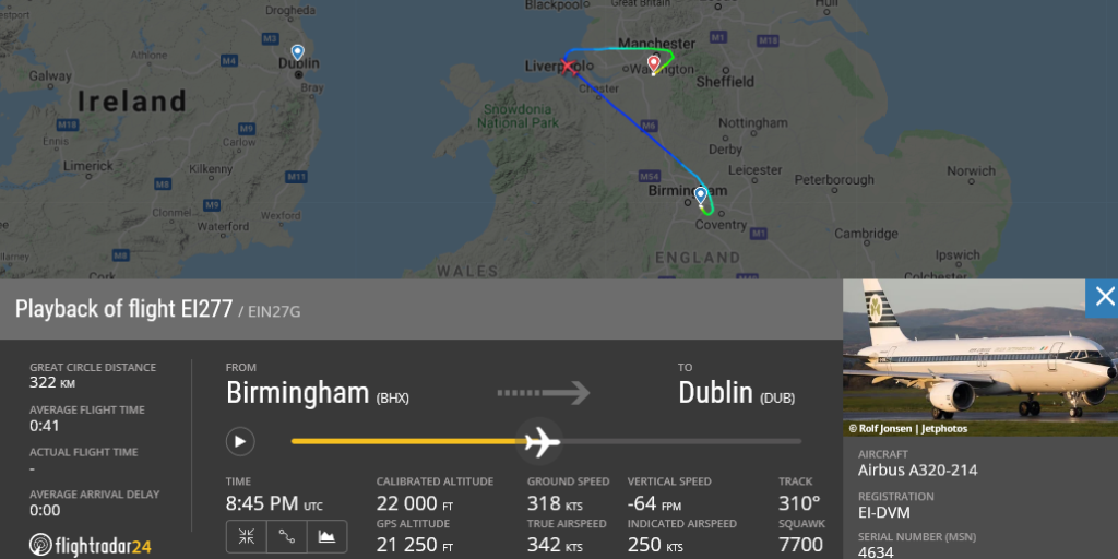 Aer Lingus flight EI277 declared an emergency and diverted to Manchester due to technical issue